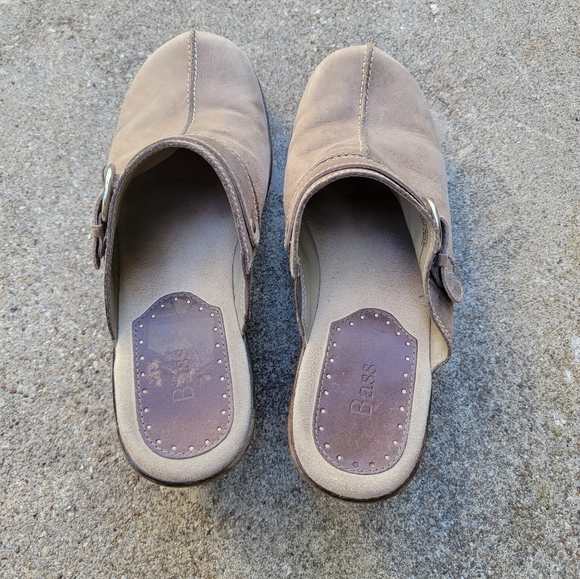 Used Women's Light Tan Brown Leather Clog Slide On Mule Size 8.5 with Buckle - Picture 5 of 11